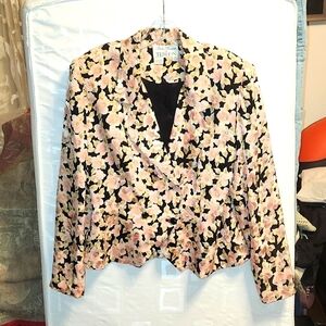 Rickie Freeman for Teri Jon Vintage 80's silk floral double-breasted blazer